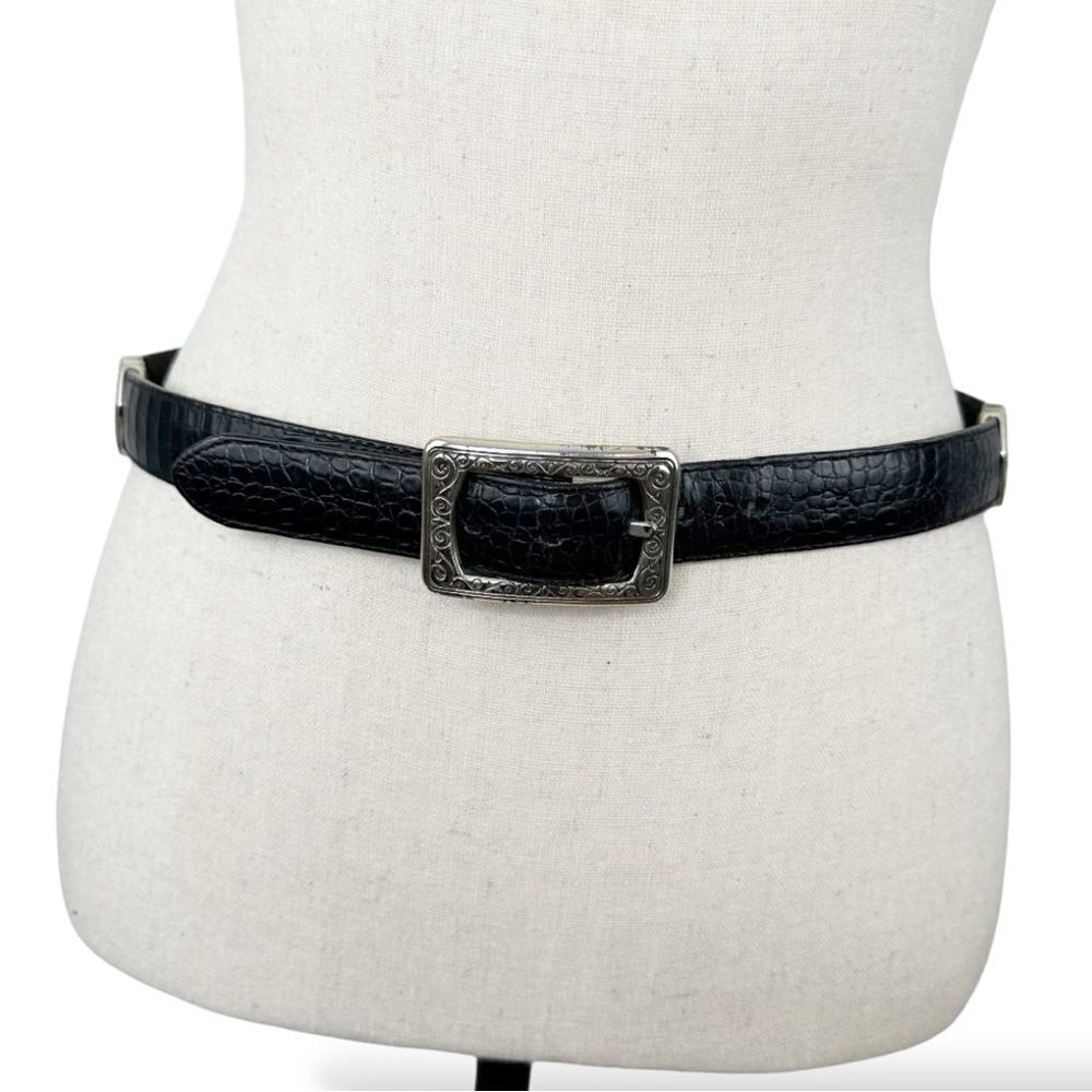 Vintage Y2K Brighton Brown & Black‎ Reversible Croc Embossed Leather Belt Medium